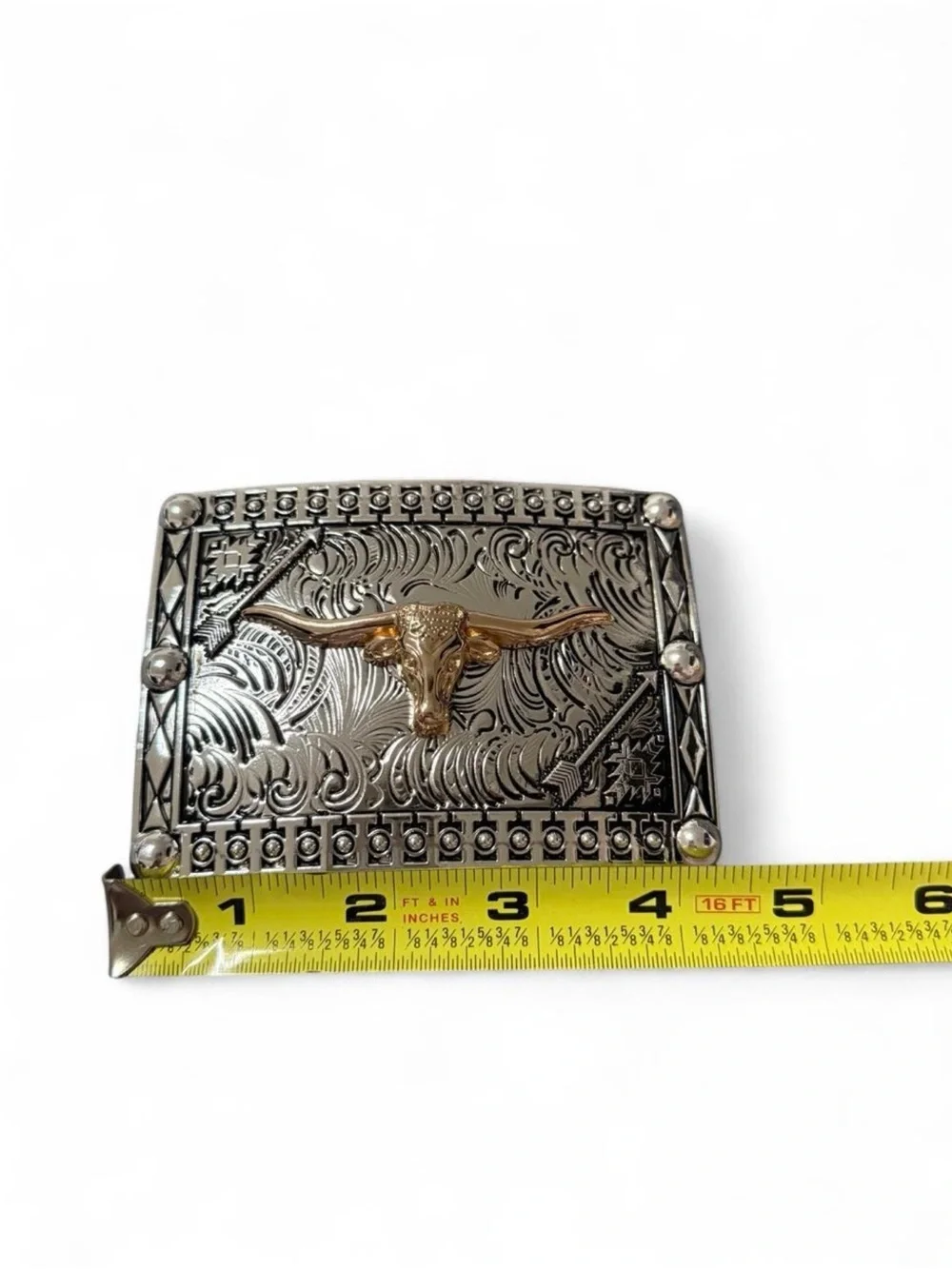 Gold and Silver Longhorn Western Belt Buckle